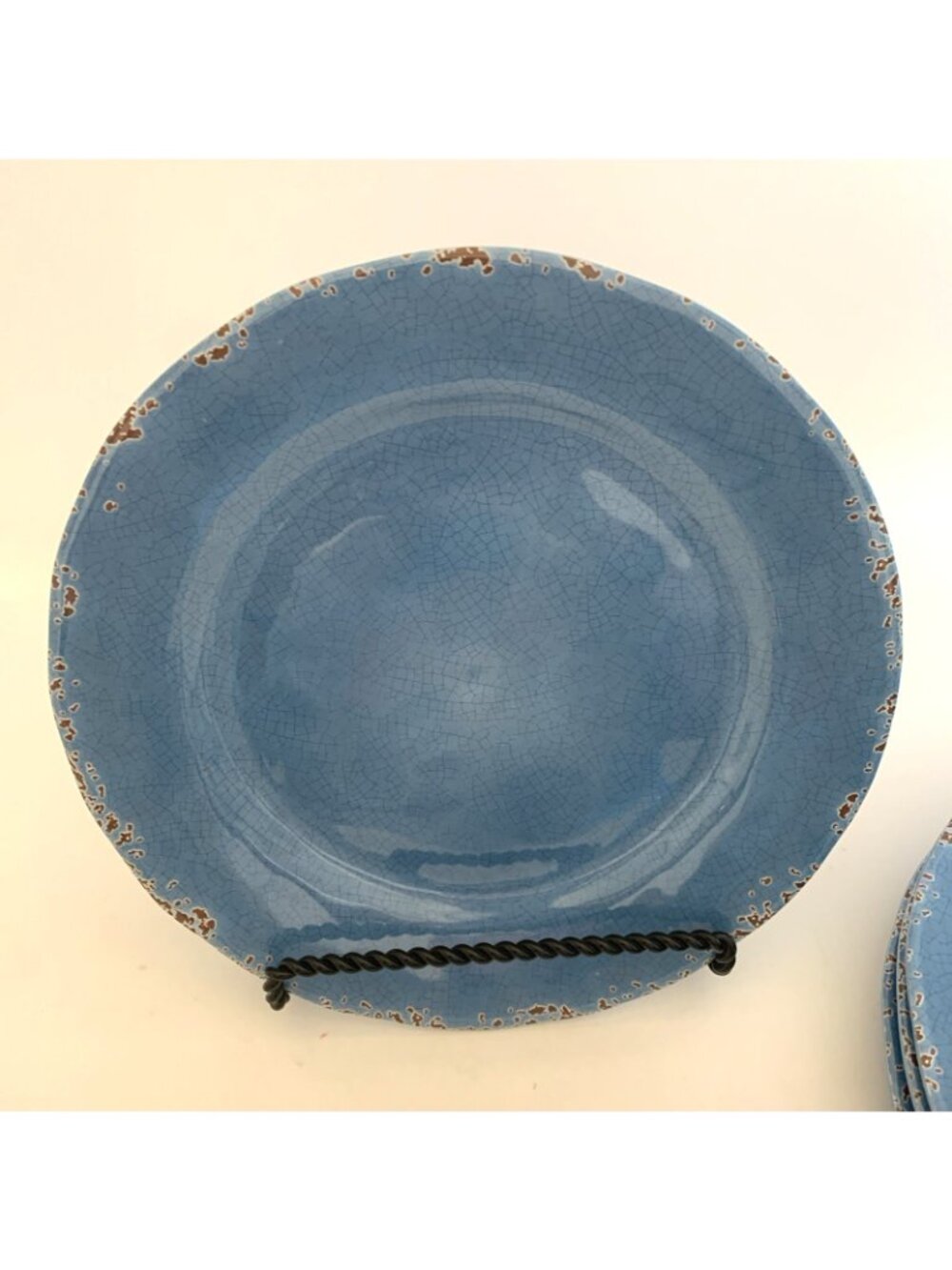 Set of 4 Tommy Bahama Crackle Melamine Salad Plates 9" Blue Aqua Rustic - Picture 2 of 7